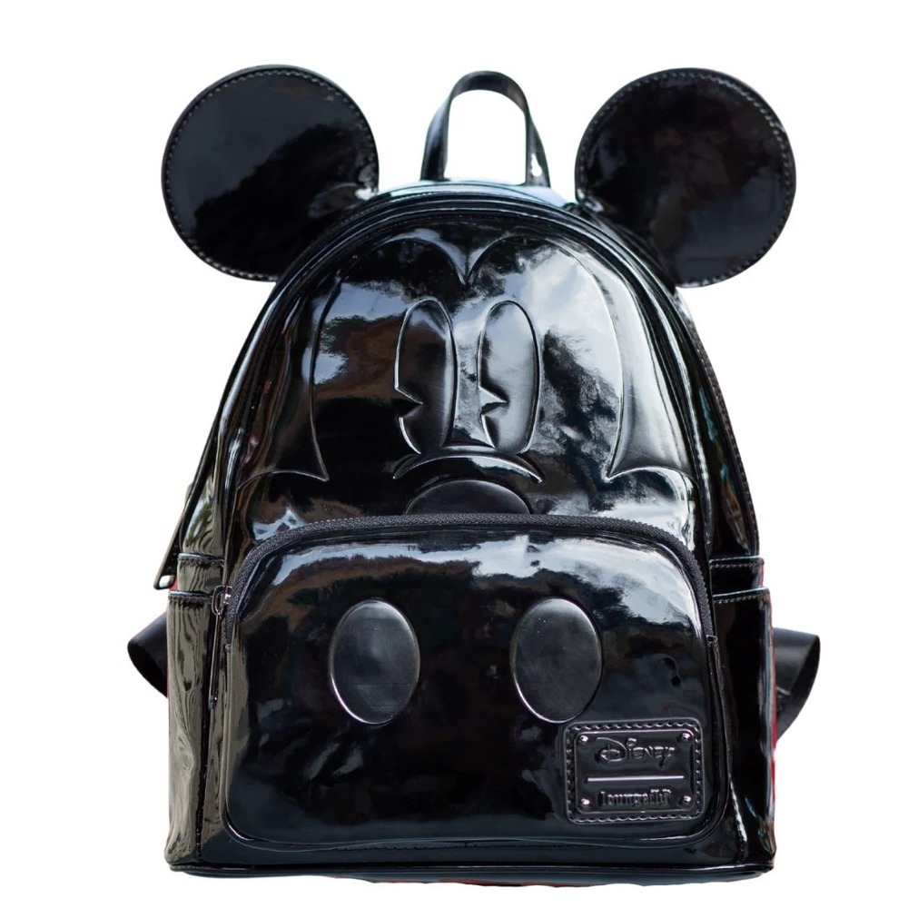 Loungefly Disney Mickey Black on Black Mini Backpack Black Patent